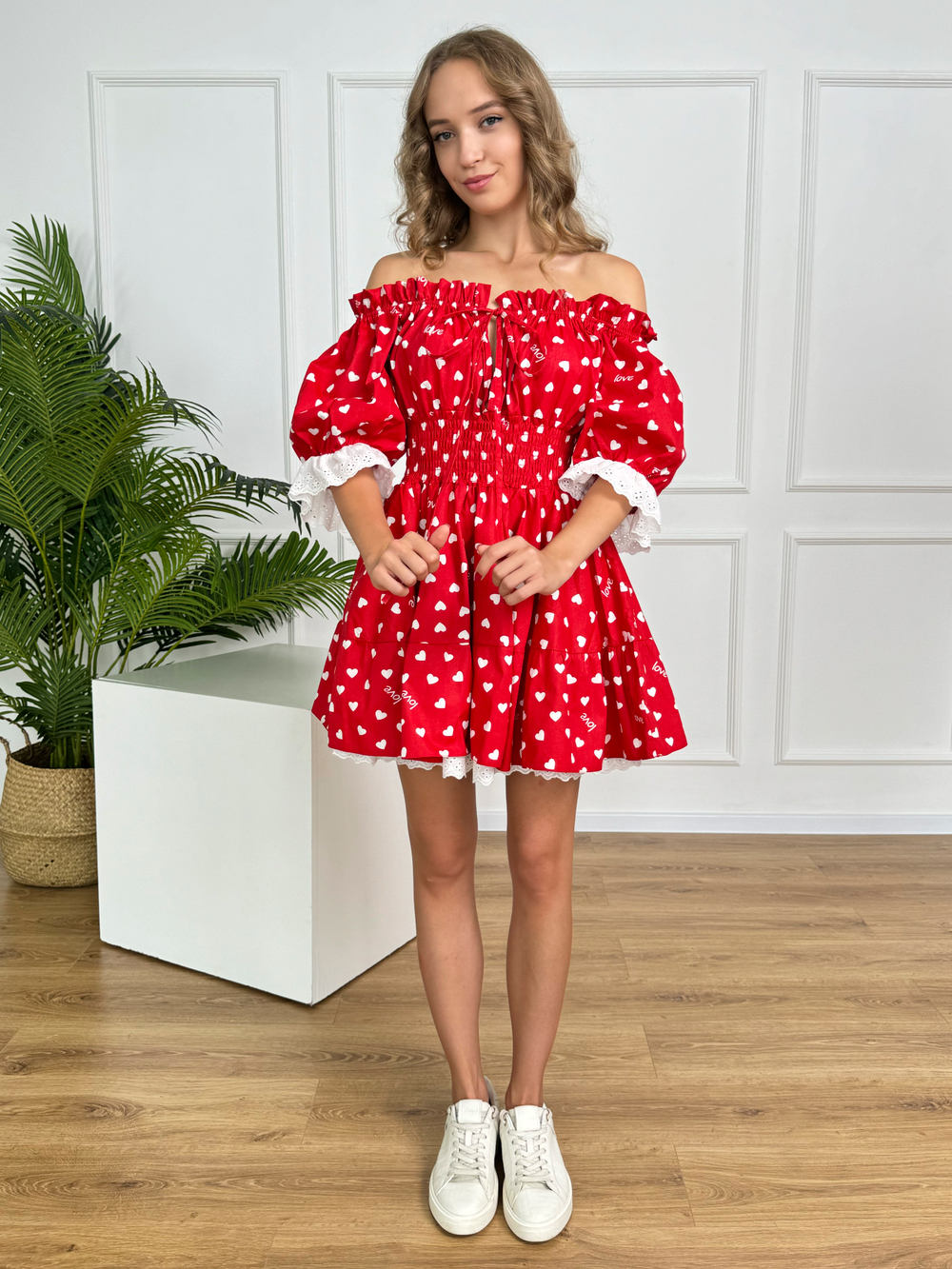 Сарафан платье летнее для девочки "Сердца на красном"