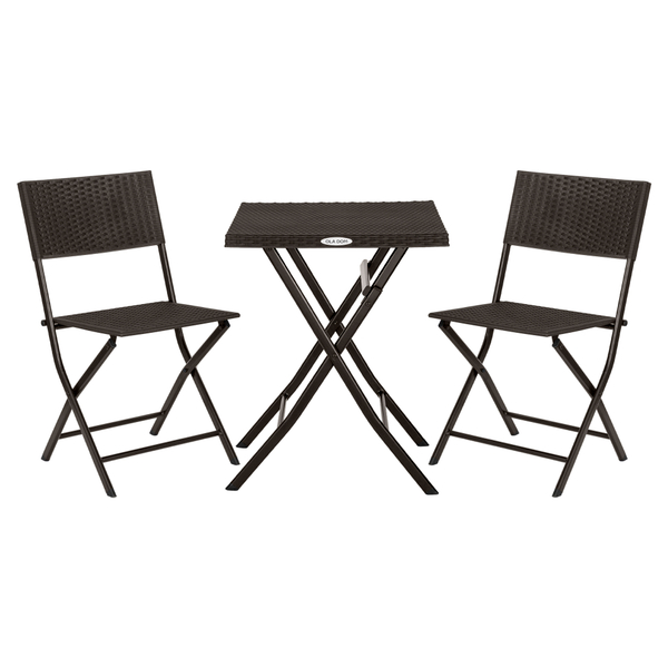 Набор складной садовой мебели "RATTAN" от OLA DOM. 2 стула и стол. Цельнолитая спинка и сиденье на металлическом каркасе. Цвет: Коричневый.