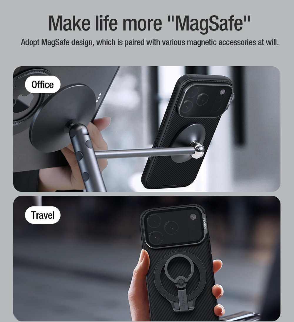Чехол черного цвета с MagSafe на iPhone 17 Pro, серия CamShield Prop Magnetic (версия с тонированной крышкой объектива) от Nillkin