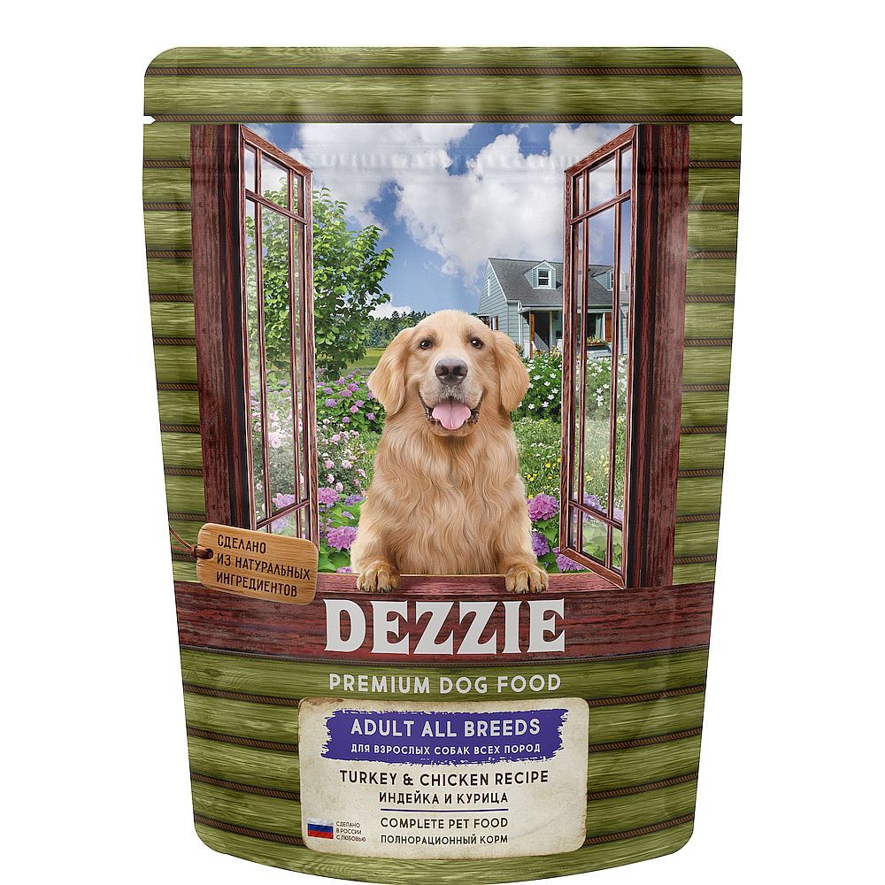 Сухой корм для взрослых собак DEZZIE Adult Dog с индейкой и курицей, Пакет 800 г Сухой корм для взрослых собак DEZZIE Adult Dog с индейкой и курицей, Пакет 800 г