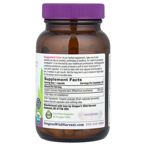 Oregon's Wild Harvest, Organic Cascara Sagrada`` 90 органических веганских капсул