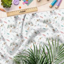 Ткань сатин зайки на велосипеде