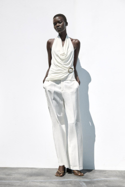 ZARA ДРАПИРОВАННЫЙ ТОП С ПРЯЖКОЙ, ЖЕЛТОВАТО-БЕЛЫЙ