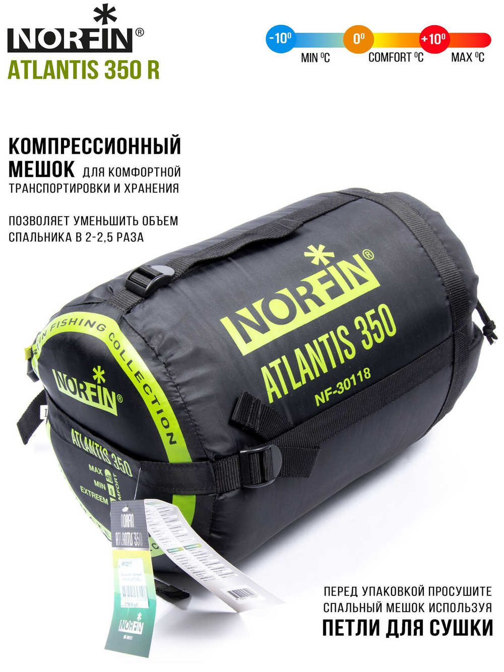 Мешок-кокон спальный Norfin ATLANTIS 350 R (молния справа)