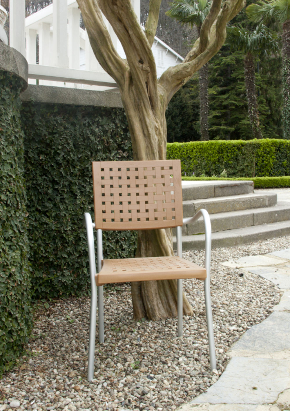 Кресло пластиковое Papatya Karea, сатинированный алюминий, тик