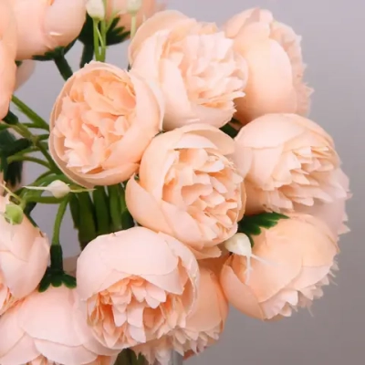 Цветы искусственные «Нежные пионы» букет 9шт 27 голов 30см чайные
