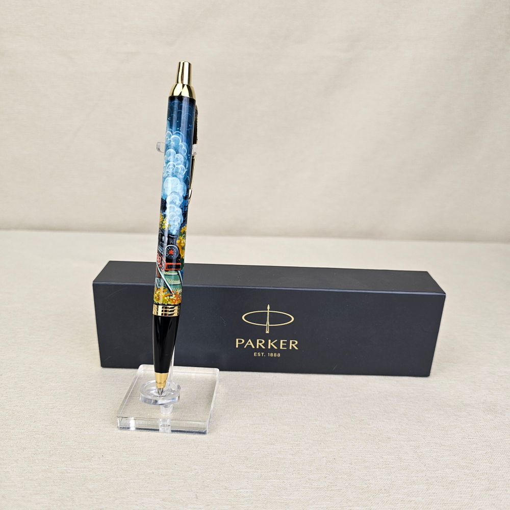 Ручка "Паровоз. Подарок железнодорожнику" с ручной росписью Палех