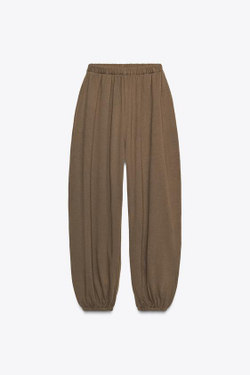 ZARA БРЮКИ-БАГГИ ИЗ ФЛИСА, КОРИЧНЕВЫЙ