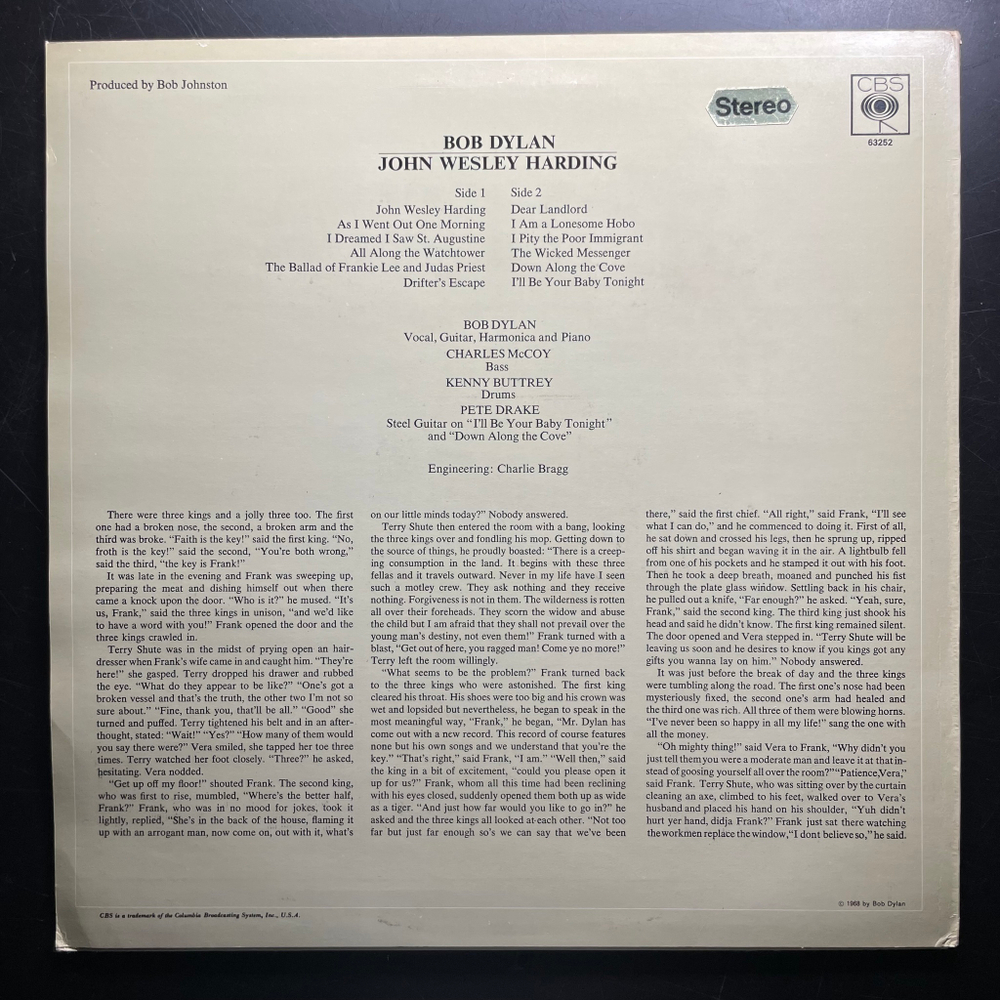Bob Dylan ‎– John Wesley Harding (Англия 1968г.)