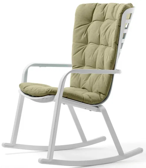 Кресло-качалка Folio белое с зеленой подушкой