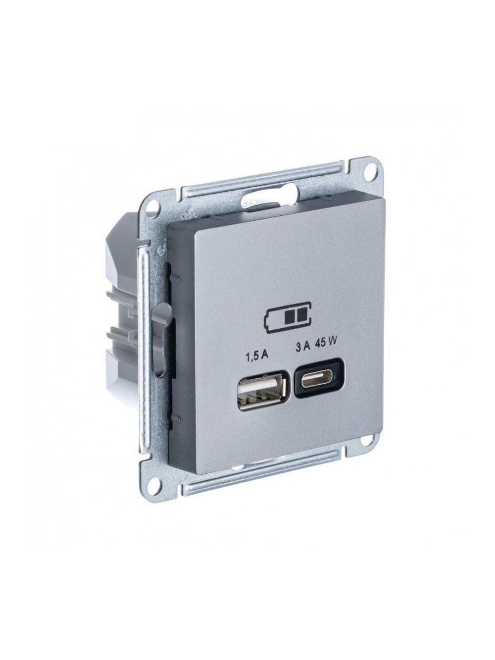 Розетка USB AtlasDesign тип A+C 45Вт QC PD высокоскор. ЗУ механизм сталь SE ATN000929