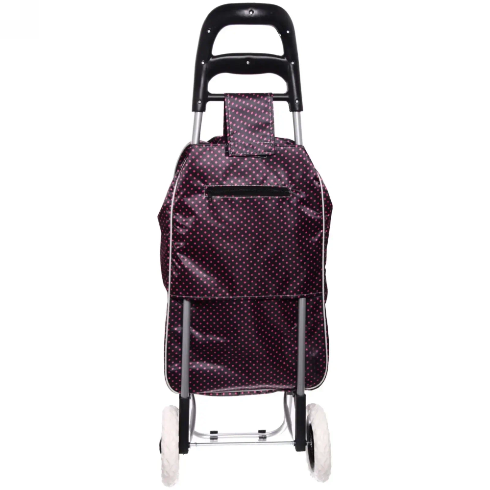 Тележка хозяйственная с сумкой (95*33*30см, колеса 16см, до 30 кг.) горошек, коричневая