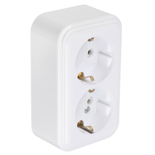 Розетка двухместная открытой установки FORZA с заз.RA 16-238-Б, 250В, 16А, IP20, 106x65x41 мм, белая