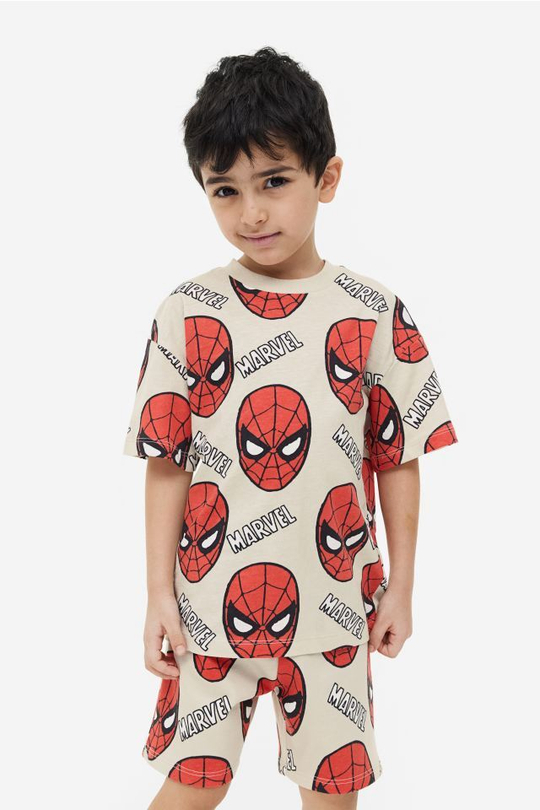 H&M Комплект для мальчика из футболки и шорт, светло-бежевый