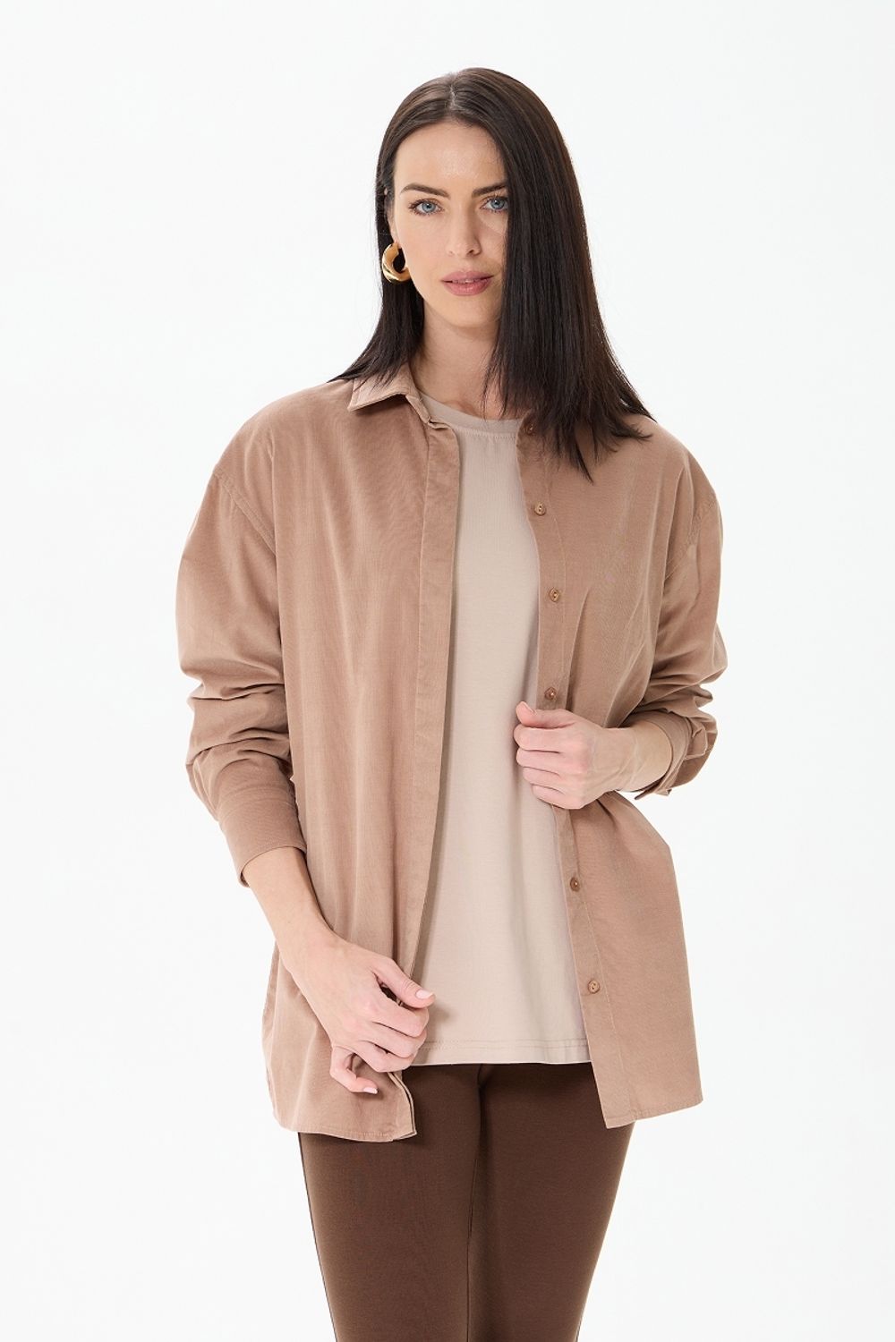 Рубашка Хельсинки удлиненная бежевый вельвет