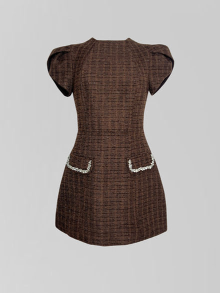 Платье Agdali Brand 1033 твидовое со стразами на карманах