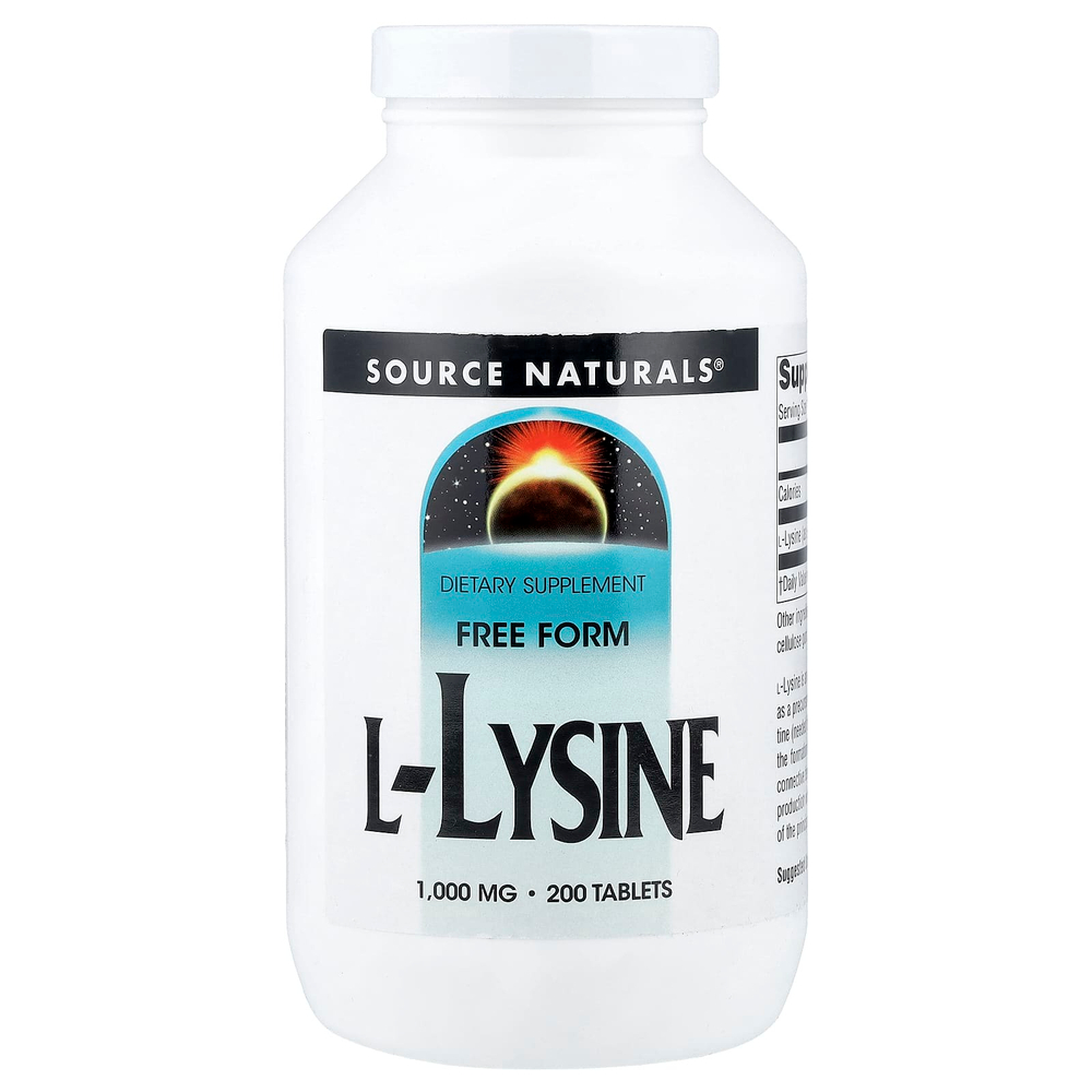 Source Naturals, L-лизин, 1000 мг, 200 таблеток
