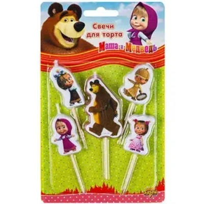 Свечи для торта на пиках Маша и Медведь 5шт