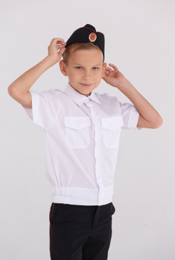 Рубашка форменная кадетская для кадетов казачья школьная детская белая короткий рукав хлопковая хлопок