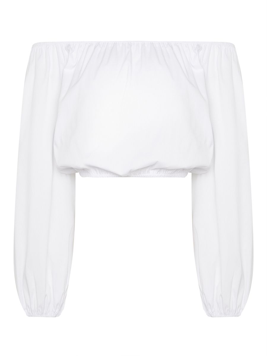 Блуза из поплина с резинкой белая