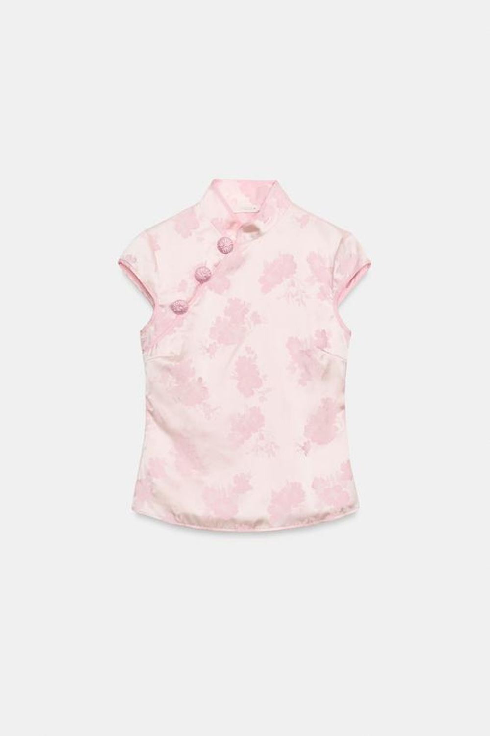 ZARA АТЛАСНЫЙ ЖАККАРДОВЫЙ ТОП С ПУГОВИЦАМИ, РОЗОВЫЙ