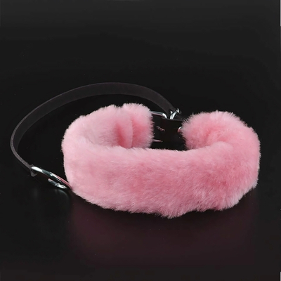 Розовый меховой ошейник с кожаным поводком (Цвет: розовый)