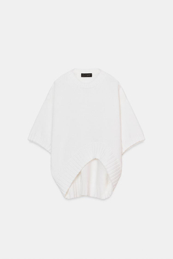 ZARA СВИТЕР С КОРОТКИМИ РУКАВАМИ И АСИММЕТРИЧНЫМ НИЗОМ, ЭКРЮ