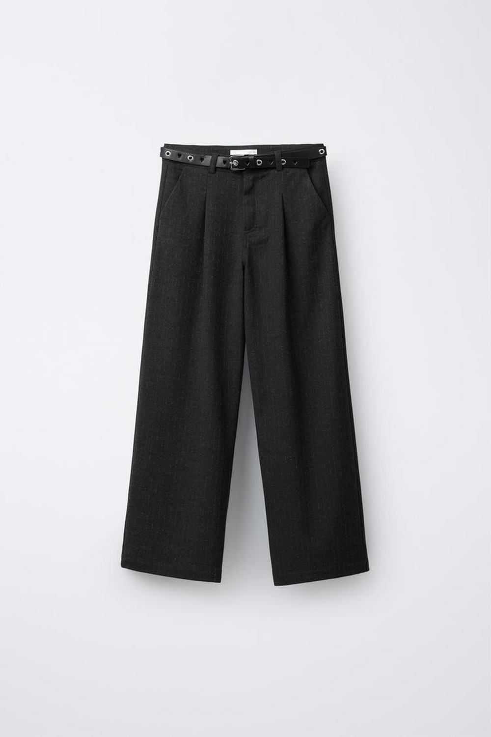 ZARA БРЮКИ WIDE LEG В ТОНКУЮ ПОЛОСКУ С БЛЕСКОМ, АНТРАЦИТОВО-СЕРЫЙ