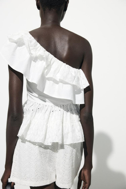 ZARA ТОП АСИММЕТРИЧНОГО КРОЯ С ВЫШИВКОЙ, БЕЛЫЙ