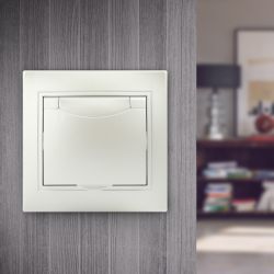 Розетка Intro Plano 1-203-06 с заземлением 2P+E Schuko с крышкой, 16А-250В, IP20, СУ, перламутр