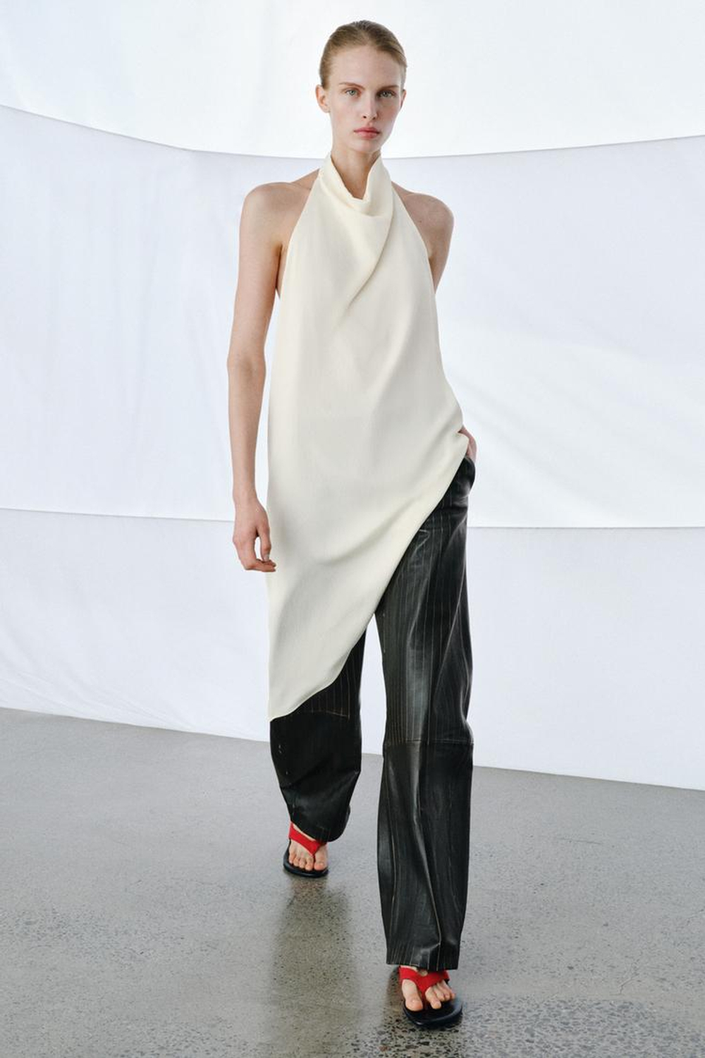 ZARA АСИММЕТРИЧНЫЙ ТОП ZW COLLECTION, ЖЕЛТОВАТО-БЕЛЫЙ