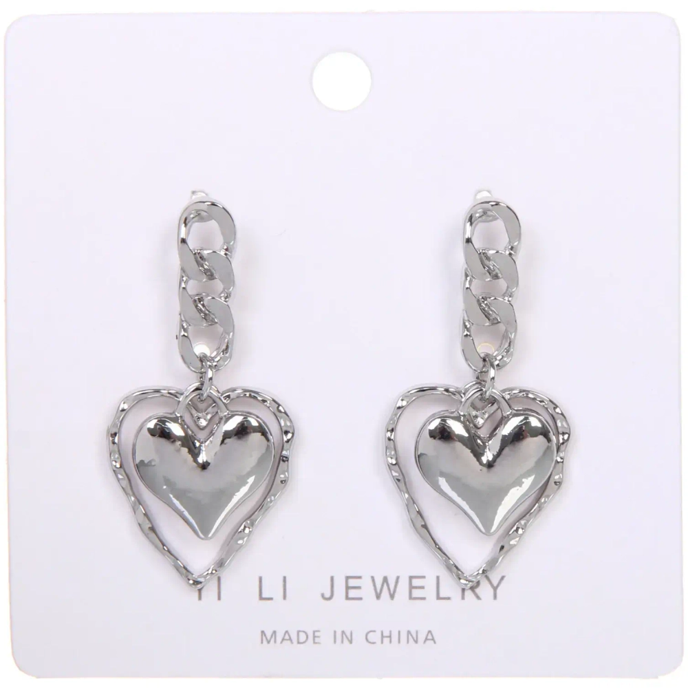 Серьги «ЭЛЛОДИ», сердечки, цвет золото и серебро, 4*2см