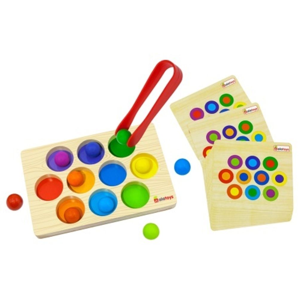 Сортер с пинцетом &quot;Цветные шарики&quot; развивающая игрушка для детей, обучающая игра из дерева
