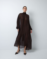 Платье с баской из шелкового шифона шоколад