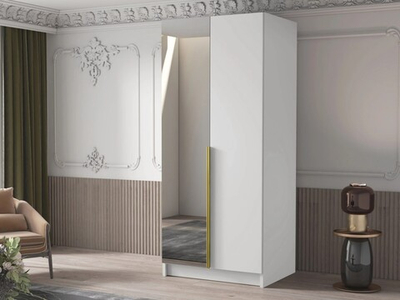 Двухсекционный шкаф Элли с 1 зеркалом (ручки матовое золото) Белый снег 8685 BS  100*60*220