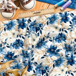 Ткань Ниагара Софт цветочные серо-голубые мотивы