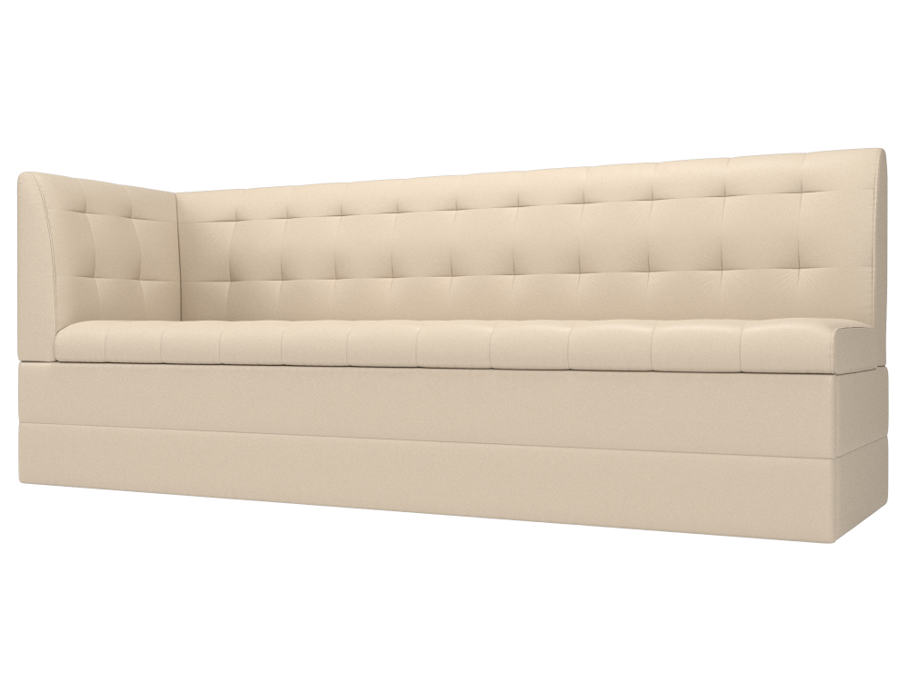 Диван кухонный прямой Бриз с углом слева, Бежевый, Экокожа, 100386L