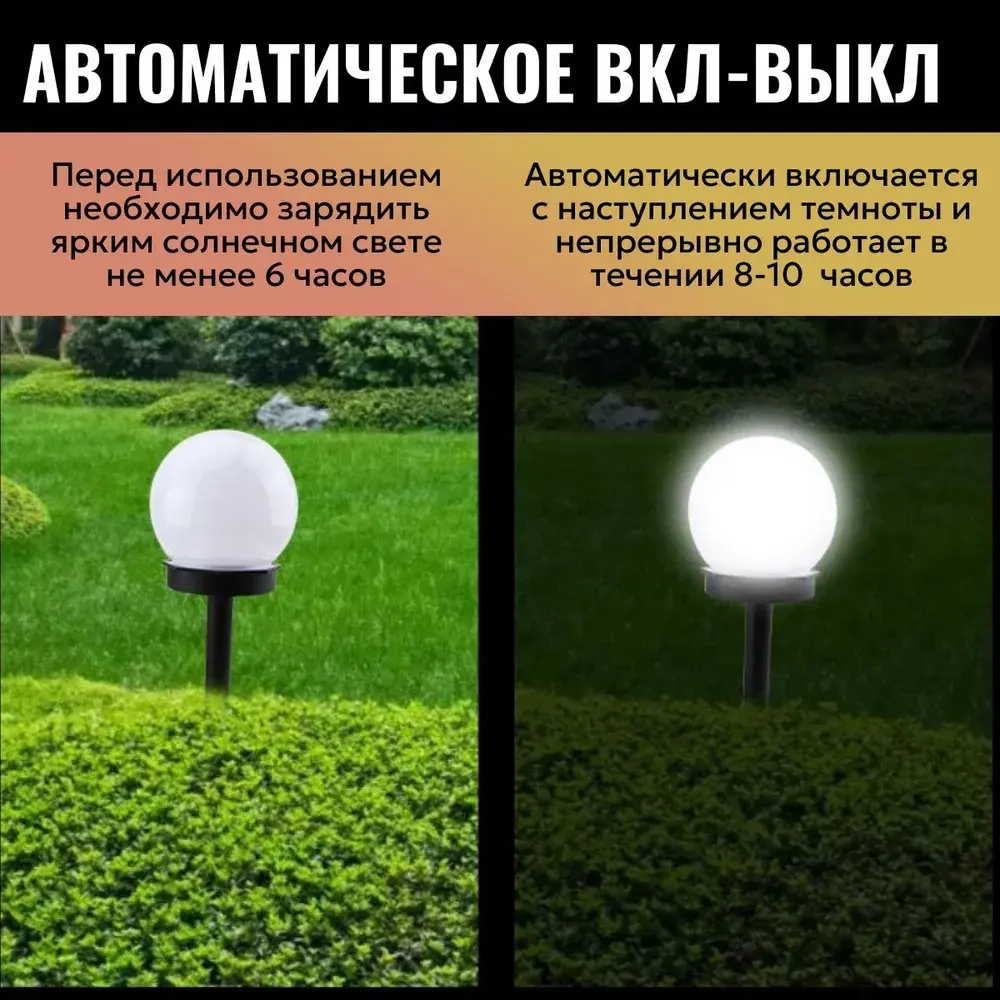 Уличные светильники на солнечной батарее "ШАР" 4 шт/ Фонари садовые на солнечных батареях