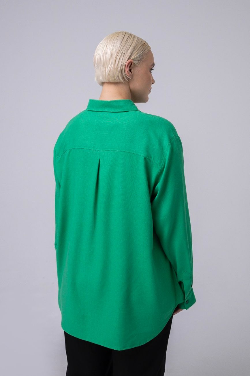 Рубашка удлиненная льняная, зеленый