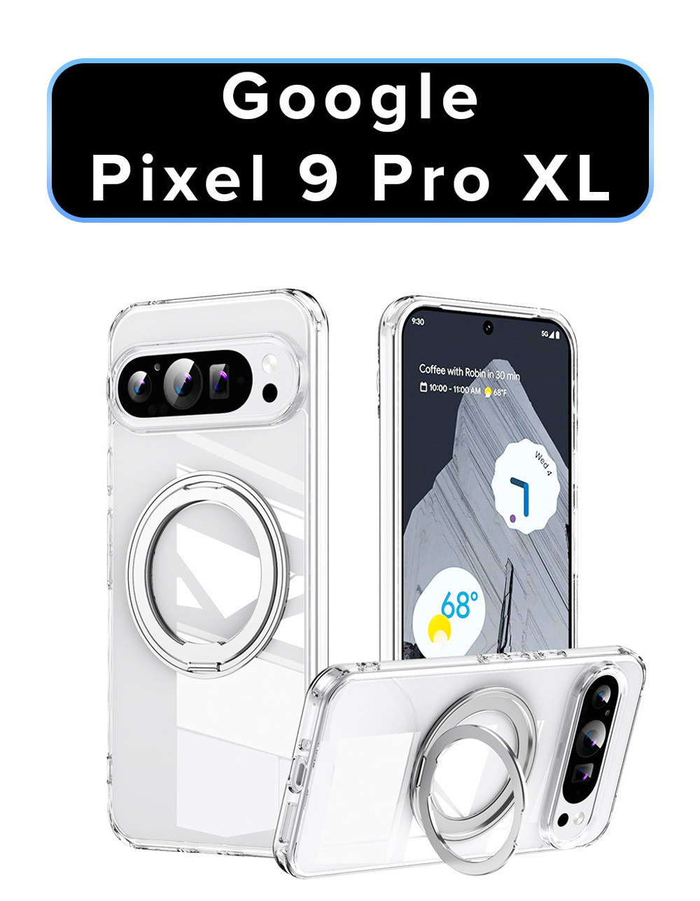 Чехол MosSeller для Google Pixel 9 Pro XL с Магсейф, кольцо-подставка, прозрачный