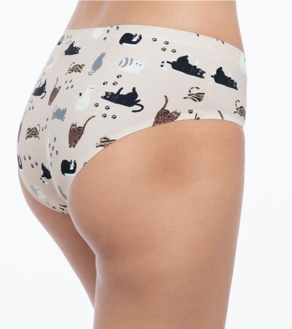 Бесшовные трусики-слипы Kitty с кошечками (Размер: XL) (Цвет: телесный)