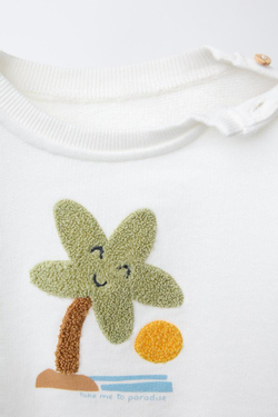 ZARA ТОЛСТОВКА ИЗ МАХРОВОЙ ТКАНИ С ПРИНТОМ «ПАЛЬМА», ЖЕЛТОВАТО-БЕЛЫЙ