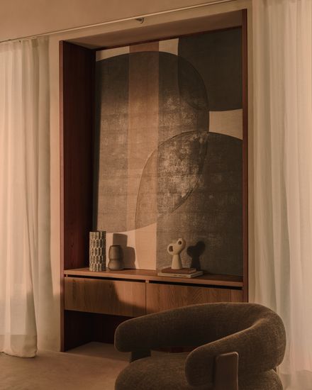 Granite Кресло из зеленого шенилла и массива ясеня в отделке орех Испания Lа Forma