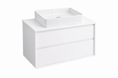 Тумба под раковину COOL с 2 выдвижными ящиками 100x45x54 CL.100.WM белый+Столешница накладная на тумбу для раковины-чаши FLAT 101x46 EP101.W белый+Раковина накладная прямоугольная 470x360x110 мм QTRO47 23509 белый