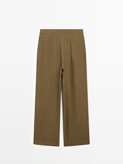 Massimo Dutti Свободные брюки из смесовой льняной ткани, зеленый