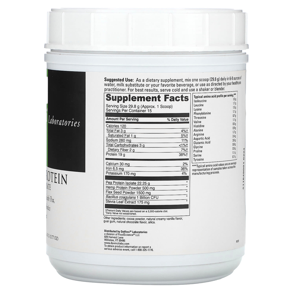 DaVinci Laboratories, Vegan Protein, сливочный шоколад, 447 г (15,77 унции)