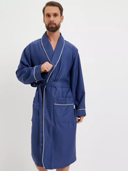 Халат мужской TНOMAS сатиновый с кантом Джинс(серебро) "Polens"