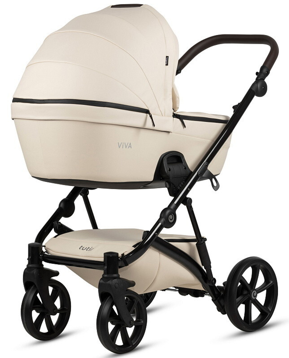 Детская коляска Tutis Viva 5 Plus Leather 2024 3 в 1 с автокреслом Elo Lux EduSky Grey 1452086 Vanilla