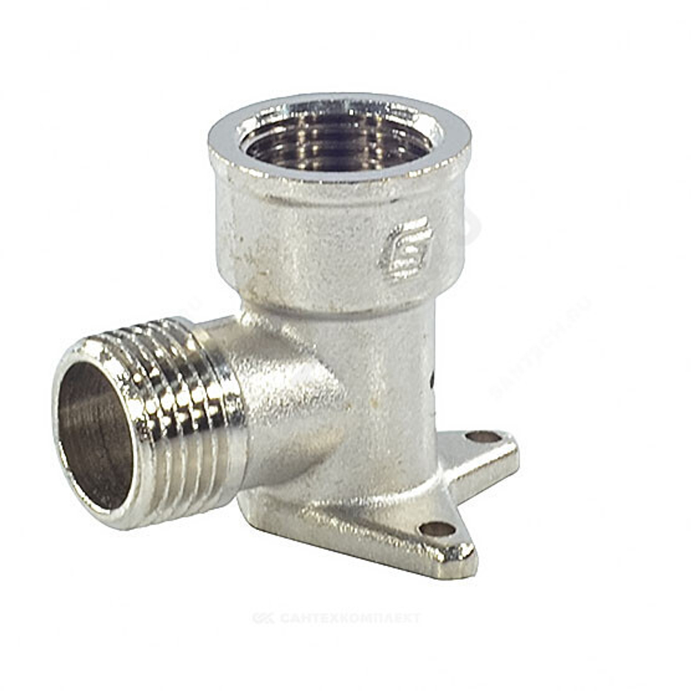 Угольник латунь никель установочный Ду 15 (1/2") 3 отверстия ВР/НР SantechSystems