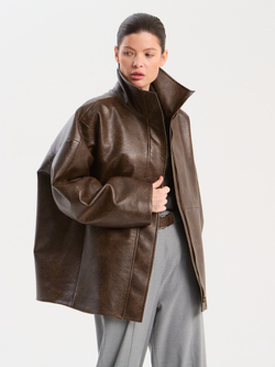 Куртка с воротником стойкой из экокожи